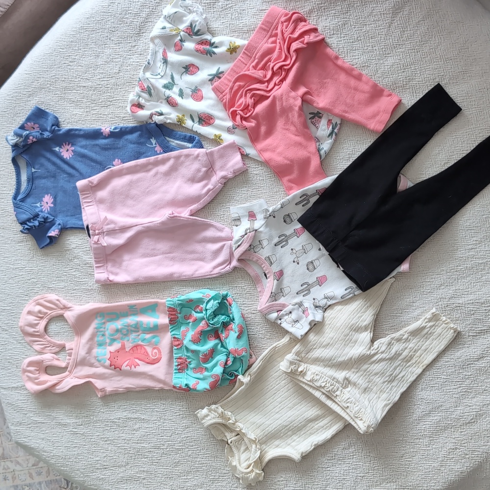 Baby Girl Bundle Summer Outfits Newborn,  0-3, and 3 Months